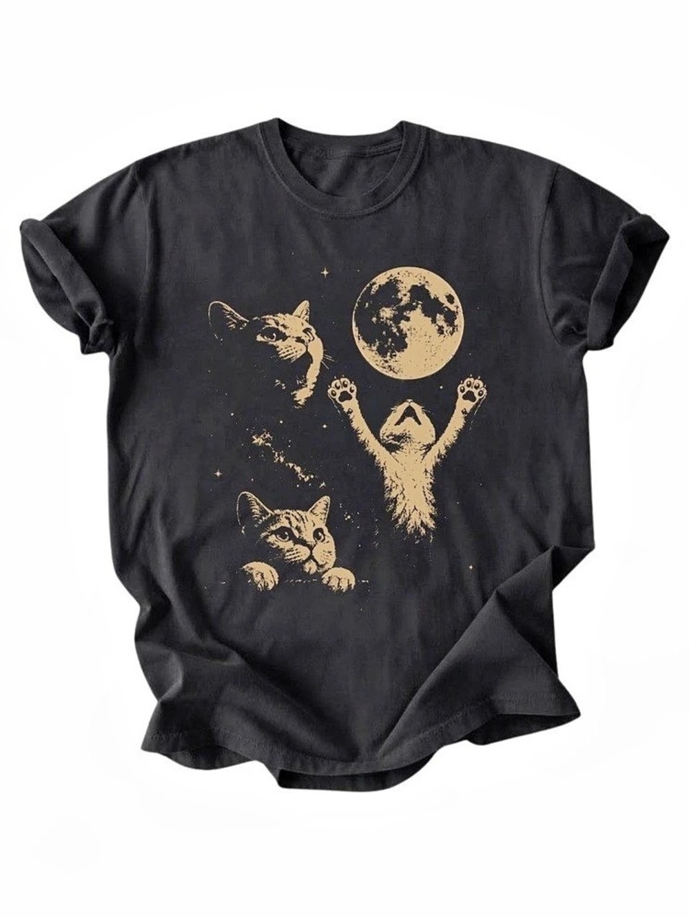 Cute Cats Reaching for Moon Celestial Magic Black Gildan T-Shirt